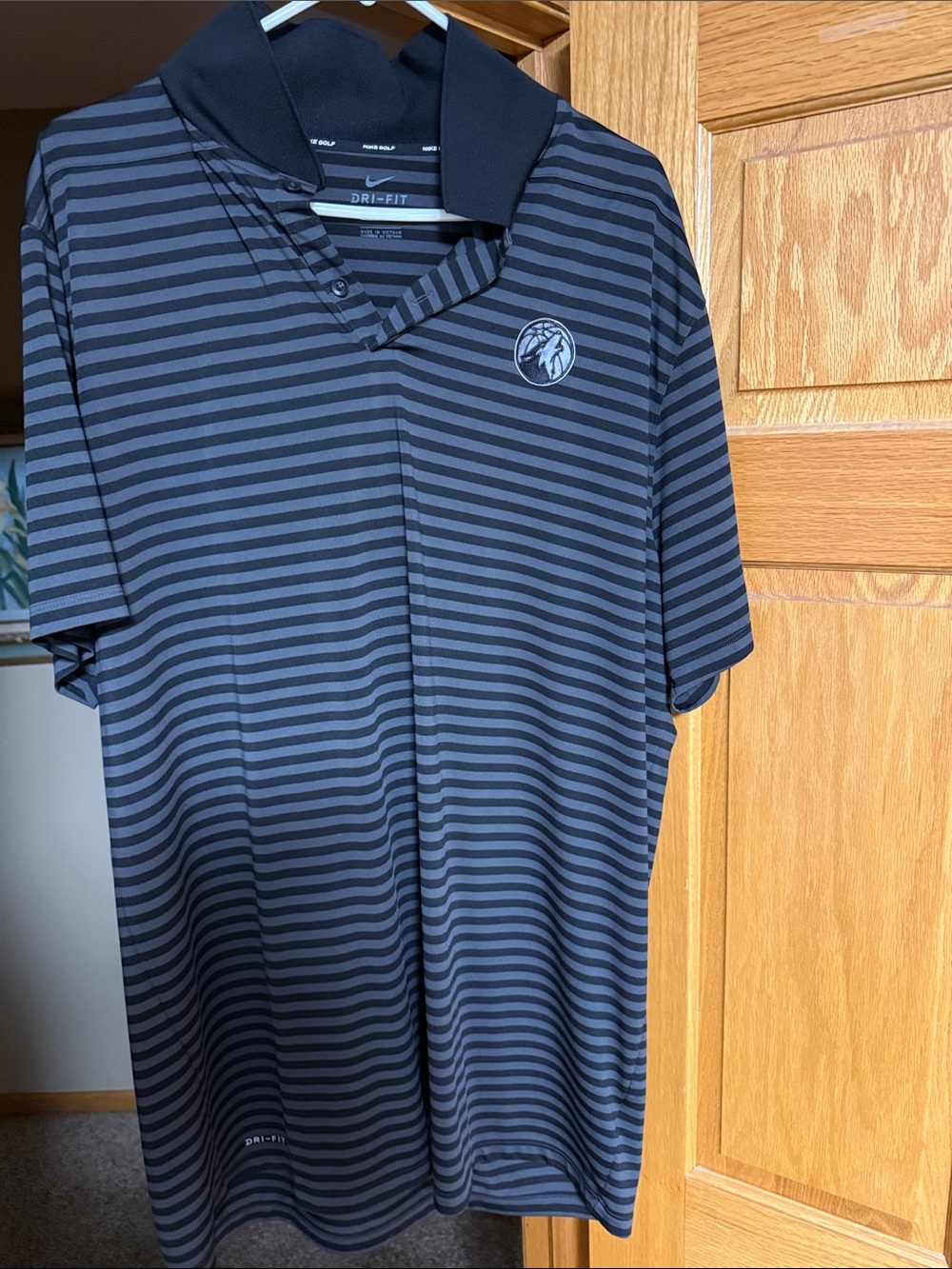 Nike Men's Black & Charcoal Timberwolves Striped Dri-FIT Polo